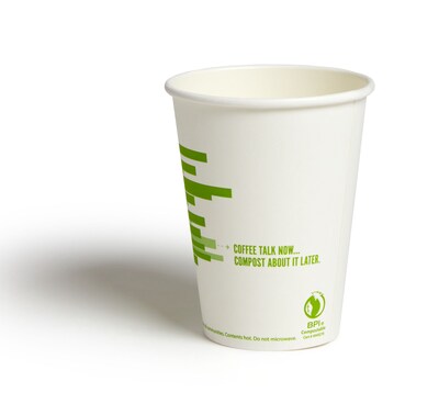 Perk™ Compostable Paper Hot Cup, 12 Oz., White/Green, 50/Pack (PK56222)