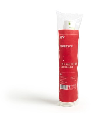 Perk™ Compostable Paper Hot Cup, 12 Oz., White/Green, 50/Pack (PK56222)