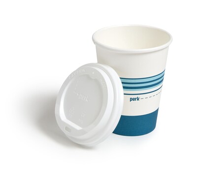 Perk™ Paper Cup & Lid Combo, 12 Oz., White/Blue, 500/Carton (PK54365CT)