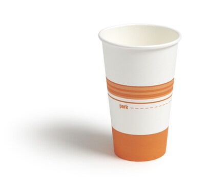 Perk™ Paper Hot Cup, 16 Oz., White/Orange, 50/Pack (PK54368)