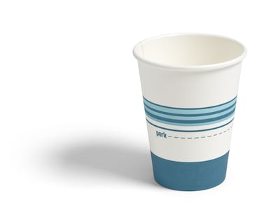 Perk Paper Hot Cups, 12 oz, White/Blue, 50/Pack
