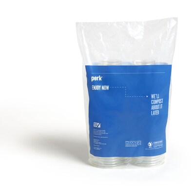 Perk™ Compostable Plastic Cold Cup, 16 Oz., Clear/Green, 300/Carton (PK56197)
