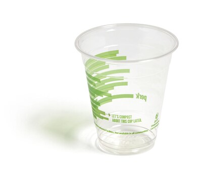 Perk™ Compostable Plastic Cold Cup, 12 Oz., Clear/Green, 300/Carton (PK56195)