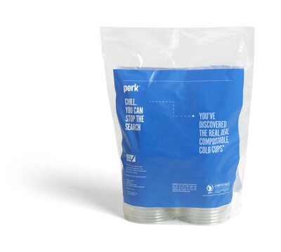 Perk™ Compostable Plastic Cold Cup, 12 Oz., Clear/Green, 300/Carton (PK56195)