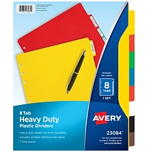 Avery Heavy-Duty Plastic Dividers with White Tab Labels, 8 Tabs, Multicolor (23084)
