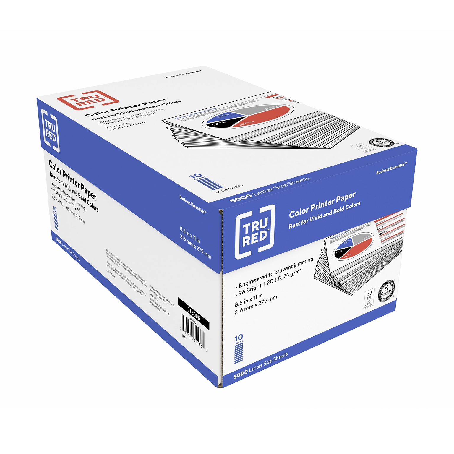 TRU RED™ 8.5 x 11 Multipurpose Paper, 20 lbs., 96 Brightness, 500 Sheets/Ream, 10 Reams/Carton (TR56962)