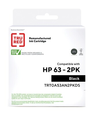 TRU RED™ Remanufactured Black Standard Yield Ink Cartridge Replacement for HP 63 (T0A53AN), 2/Pack