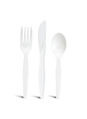 Perk™ Polystyrene Assorted Cutlery, Medium-Weight, White, 300/Pack (PK56406)