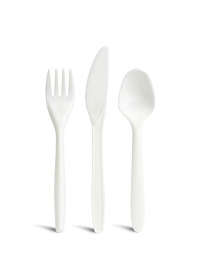 Perk™ Compostable PLA Assorted Cutlery, Medium-Weight, White, 360/Pack (PK56205)