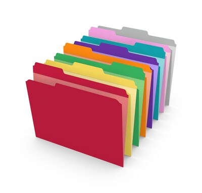 Staples® Reinforced File Folders, 1/3 Cut Tab, Letter Size, Assorted Colors, 250/Box (TR576937)