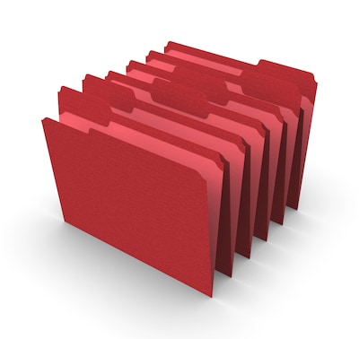 Staples® Reinforced File Folders, 1/3 Cut Tab, Letter Size, Red, 100/Box (TR508978)