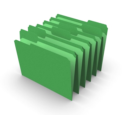 Staples® Reinforced File Folders, 1/3 Cut Tab, Letter Size, Green, 100/Box (TR508960)