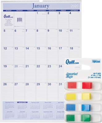 2020 Quill Brand® 30 x 20 Monthly Wall Calendar & Quill Brand® Flags - Special Offer!