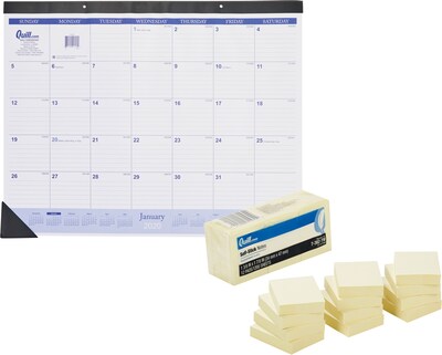 2020 Quill Brand® 19 x 24 Monthly Desk Pad Calendar & Quill Brand® Sticky Flat Notes - Special Offer!
