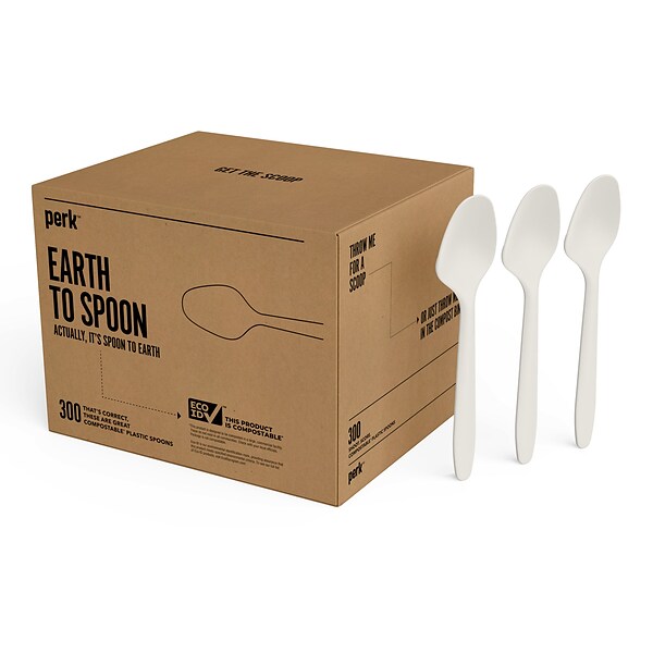 Perk™ Compostable PLA Spoon, Medium-Weight, White, 300/Pack (PK56203)