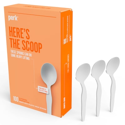 Perk™ Polystyrene Soup Spoon, Heavy-Weight, White, 100/Pack (PK56404)