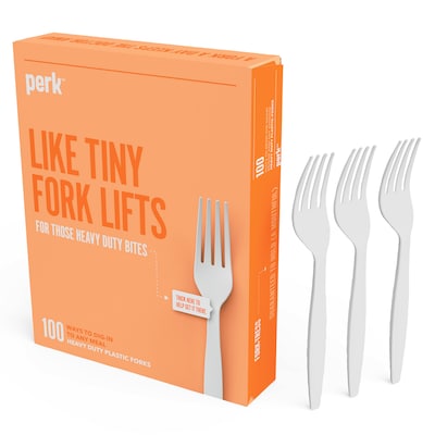 Perk™ Polystyrene Fork, Heavy-Weight, White, 1000/Carton (PK56391CT)