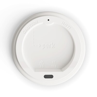 Perk™ Plastic Hot Cup Lid, 10/12/16 Oz., White, 50/Pack (PK54369)