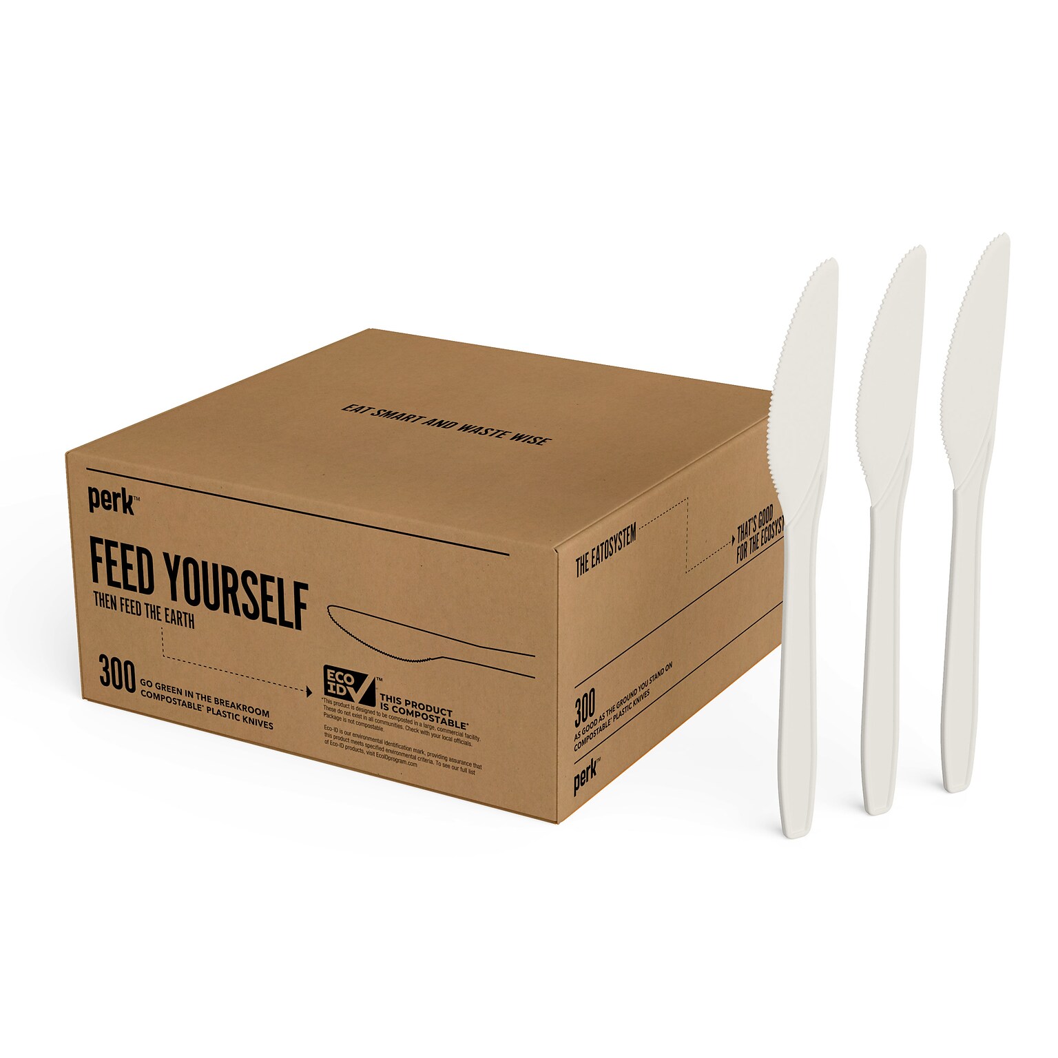 Perk™ Compostable PLA Knife, Medium-Weight, White, 300/Pack (PK56199)
