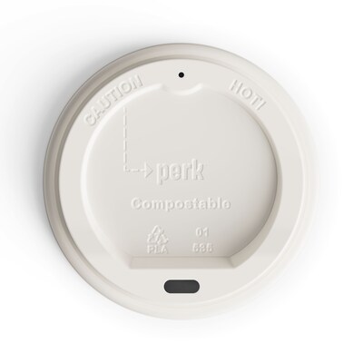 Perk™ Compostable Plastic Hot Cup Lid, 10/12/16 Oz., White, 500/Carton (PK56218CT)