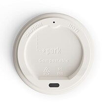 Perk™ Compostable Plastic Hot Cup Lid, 10/12/16 Oz., White, 50/Pack (PK56218)