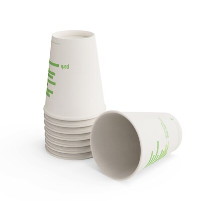 Perk™ Compostable Paper Hot Cup, 12 Oz., White/Green, 50/Pack (PK56222)