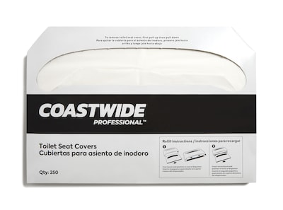 Coastwide Professional™ Toilet Seat Covers, 0.87" x 10.43", 250/Pack, 10 Packs/Carton (CW24776)