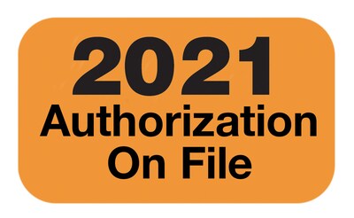Medical Arts Press Patient Record Labels; 2021 Authorizations on File, Orange, 1.5 x 0.88, 500 Labels (3901421)
