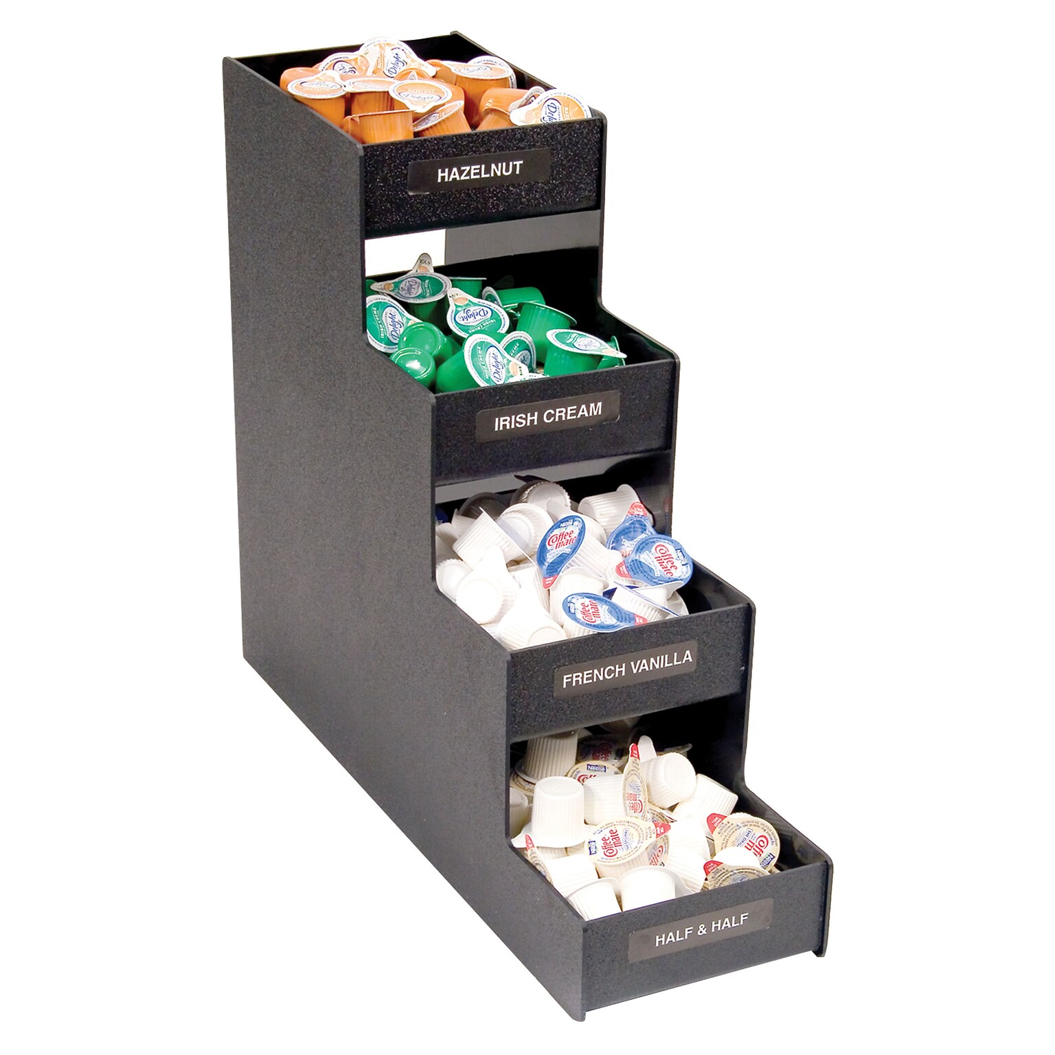 Vertiflex Condiment Organizer, 4 Shelves, 8 Compartments, 15-7/8H x 6W x 19D, Black (VFC-1916RC)