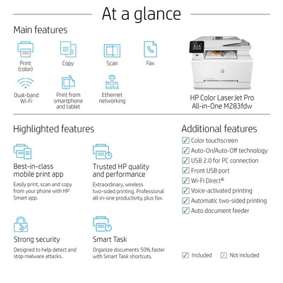 HP LaserJet Pro M283fdw Wireless Color All-In-One Laser Printer (7KW75A)