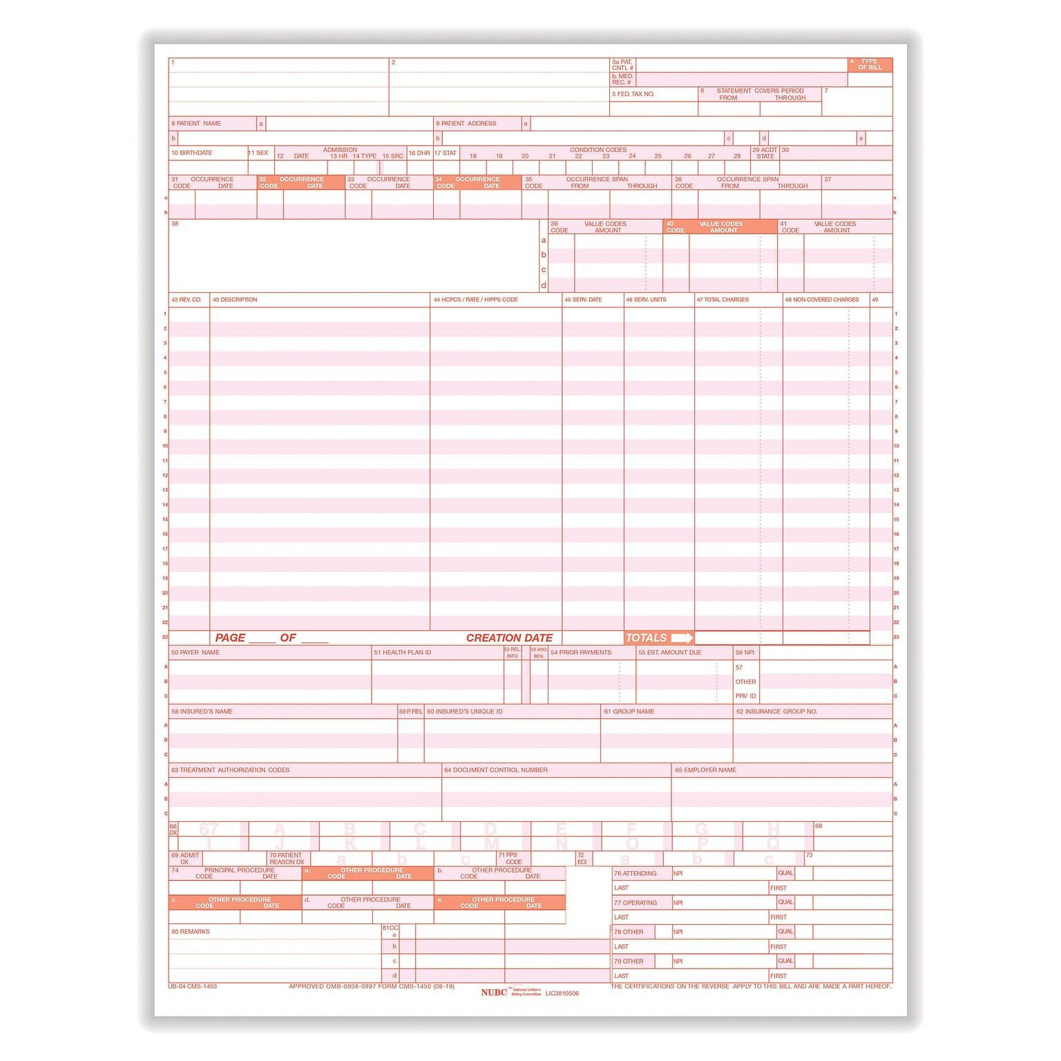 TFP UB-04 CMS-1450 1-Part Health Insurance Claims, 2500/Carton (UB04LC)