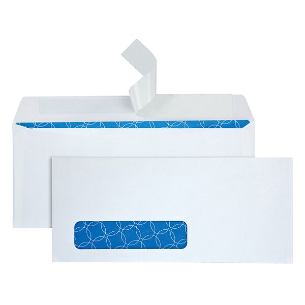 Quality Park Redi-Strip Security Tinted #10 Business Window Envelopes, 4 1/8 x 9 1/2, White Wove, 500/Box (90119)