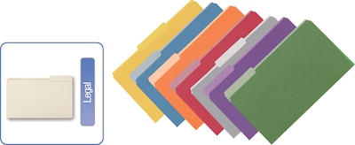 Quill Brand® Standard Manila and Colored File Folders, 1/3-Cut Assorted Tabs, Legal Size