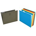 Quill Brand® Standard Green and Colored Hanging File Folders, 1/5-Cut Assorted Tabs, Letter Size