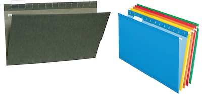 Quill Brand® Standard Green and Colored Hanging File Folders, 1/5-Cut Assorted Tabs, Legal Size