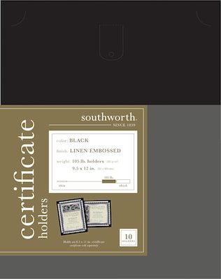 Southworth Certificate Holders, 8.5 x 11, Black, 10/Pack (PF18)