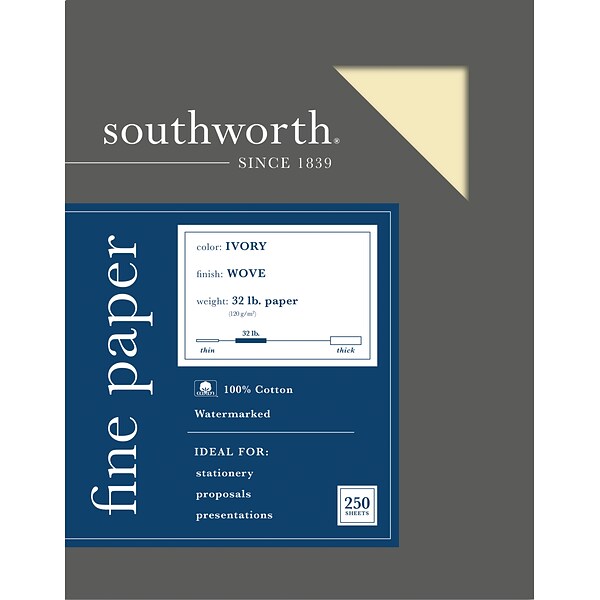 Southworth 8.5W x 11L Business Paper, 32 lbs., Wove Finish, 250/Box (JD18IC)