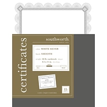 Southworth Premium Spiro Design Certificates, 8.5 x 11, White/Silver, 15/Pack (CTP2W)