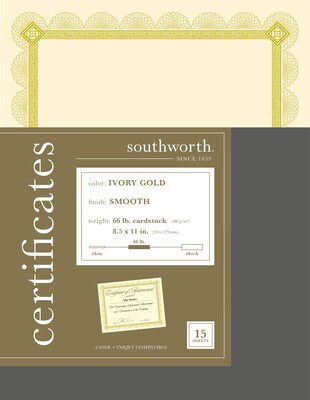 Parchment Paper Certificates, 8.5 x 11, Optima Gold with White