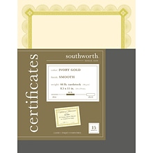 Southworth Premium Spiro Design Certificates, 8.5 x 11, Ivory/Gold, 15/Pack (CTP2V)