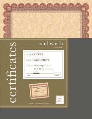 Southworth Certificates, 8.5 x 11, Copper, 25/Pack (CT5R)