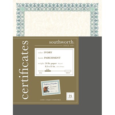 Southworth Parchment Certificates, Ivory, 25/Pack (CT3R)
