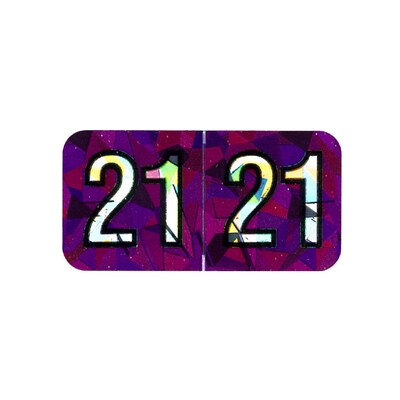 Medical Arts Press Holographic End-Tab Year Labels, 2021, Violet, 500/Roll