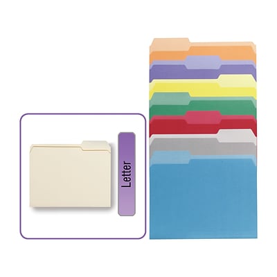 Quill Brand® Standard Manila and Assorted Colored File Folders, 3 Tab, Letter Size