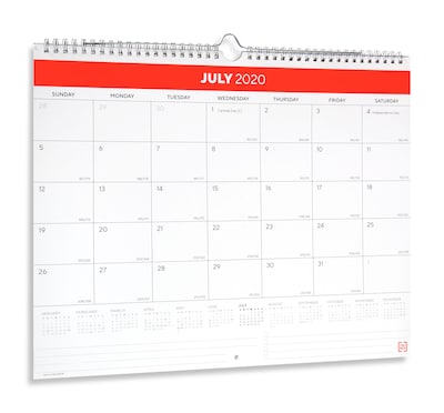 2020-2021 TRU RED™ Academic 12 x 15 Wall Calendar, Red/Black (TR54278-20)