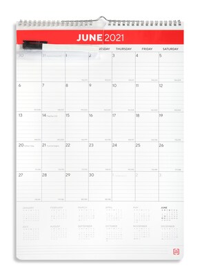 2020-2021 TRU RED™ Academic 17 x 12 Wall Calendar, Red/Black/Gray (TR54276-20)