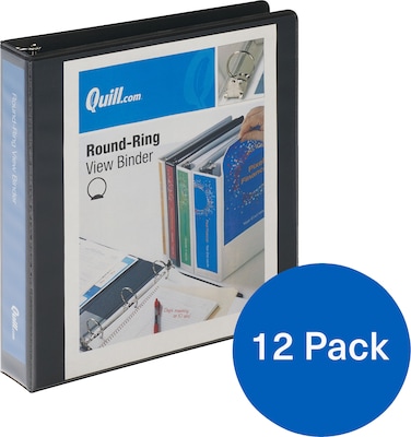 Quill Brand® 1-1/2 inch, Round Ring, View Binder, Black, 12/Pack (CD972215BK)