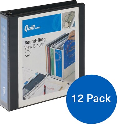 Quill Brand® 1-1/2 inch, Round Ring, View Binder, Black, 12/Pack (72215BK)