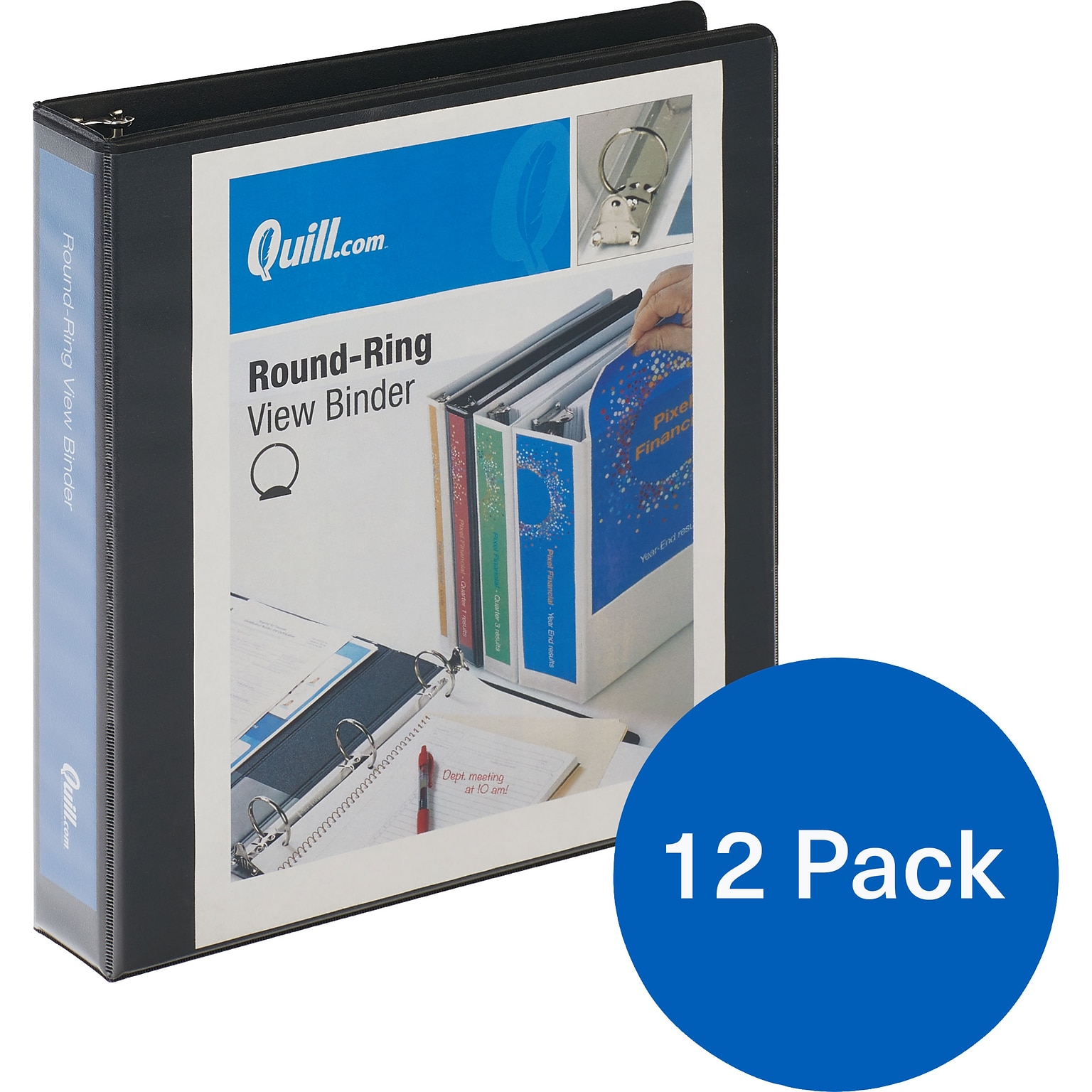 Quill Brand® 1-1/2 inch, Round Ring, View Binder, Black, 12/Pack (72215BK)