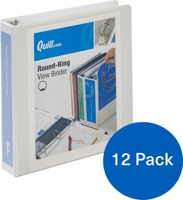 Quill Brand® 1-1/2 inch, Round Ring, View Binder, White, 12/Pack (72215WE)